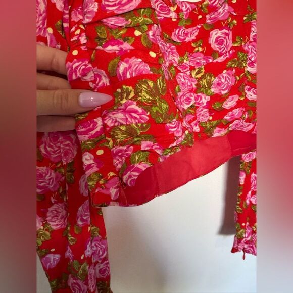 Zara Red and Pink Ruched Crop Blouse XS - Picture 6 of 8
